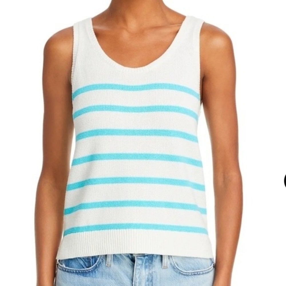 KULE The Gio Striped Knit Tank Top White Turquoise Blue Cotton Sweater NWT L